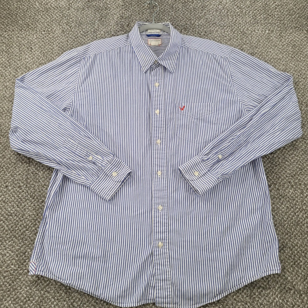 American Eagle Mens XL Vintage Slim Fit Blue White Striped Button Down Shirt LS